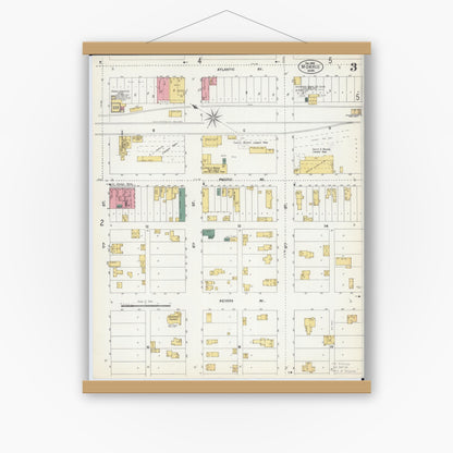 Old map wall art mockup — magnetic wood frame on white wall — Sanborn Fire Insurance Map from Morris, Stevens County, Minnesota (1902), Sheet #0003