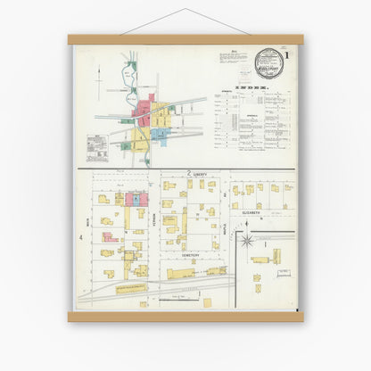 Old map wall art mockup — magnetic wood frame on white wall — Sanborn Fire Insurance Map from Middleport, Niagara County, New York (1900), Sheet #0001