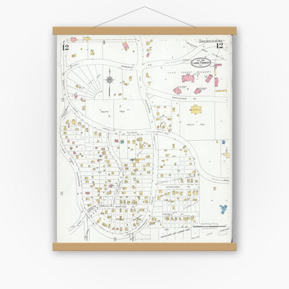 Old map wall art mockup — magnetic wood frame on white wall — Sanborn Fire Insurance Map from Lake Forest, Lake County, Illinois (1926), Sheet #0012