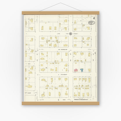 Old map wall art mockup — magnetic wood frame on white wall — Sanborn Fire Insurance Map from Merrill, Lincoln County, Wisconsin (1913), Sheet #0004