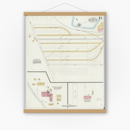Old map wall art mockup — magnetic wood frame on white wall — Sanborn Fire Insurance Map from Marshfield, Wood County, Wisconsin (1898), Sheet #0011