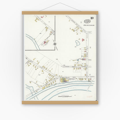 Old map wall art mockup — magnetic wood frame on white wall — Sanborn Fire Insurance Map from Lyons, Wayne County, New York (1917), Sheet #0010