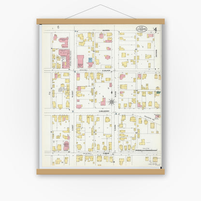 Old map wall art mockup — magnetic wood frame on white wall — Sanborn Fire Insurance Map from Lebanon, Warren County, Ohio (1901), Sheet #0004