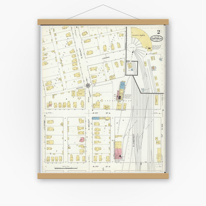 Old map wall art mockup — magnetic wood frame on white wall — Sanborn Fire Insurance Map from Centralia, Marion, Clinton, Jefferson, and Washington Counties, Illinois (1916), Sheet #0002