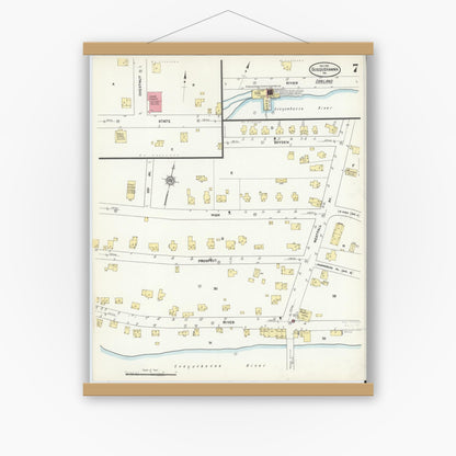 Old map wall art mockup — magnetic wood frame on white wall — Sanborn Fire Insurance Map from Susquehanna, Susquehanna County, Pennsylvania (1911), Sheet #0007