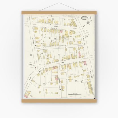 Old map wall art mockup — magnetic wood frame on white wall — Sanborn Fire Insurance Map from Rahway, Union County, New Jersey (1915), Sheet #0018