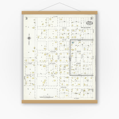 Old map wall art mockup — magnetic wood frame on white wall — Sanborn Fire Insurance Map from Junction, Kimble County, Texas (1926), Sheet #0003