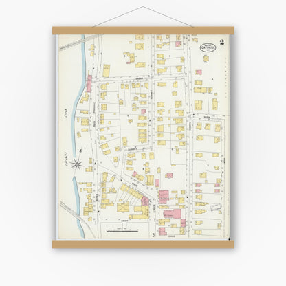 Old map wall art mockup — magnetic wood frame on white wall — Sanborn Fire Insurance Map from Catskill, Greene County, New York (1903), Sheet #0002