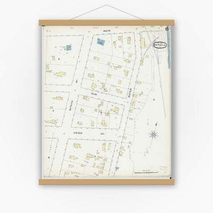 Old map wall art mockup — magnetic wood frame on white wall — Sanborn Fire Insurance Map from Batavia, Kane County, Illinois (1891), Sheet #0006