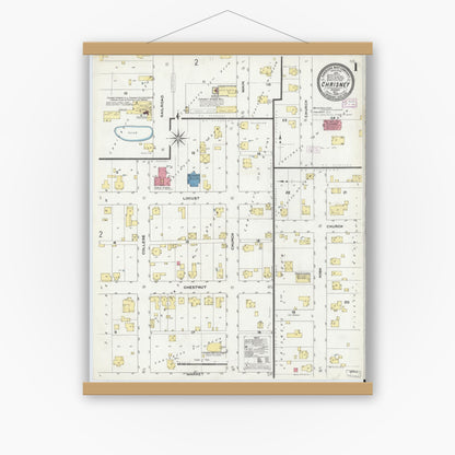 Old map wall art mockup — magnetic wood frame on white wall — Sanborn Fire Insurance Map from Chrisney, Spencer County, Indiana (1909) - Complete Map Set