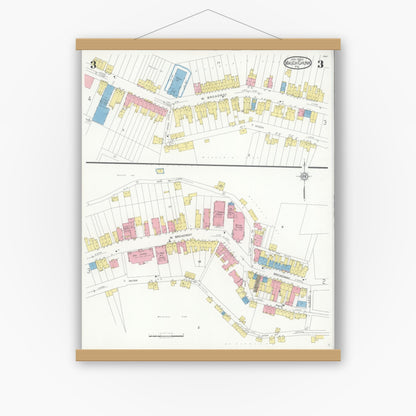 Old map wall art mockup — magnetic wood frame on white wall — Sanborn Fire Insurance Map from Mauch Chunk, Carbon County, Pennsylvania (1930), Sheet #0003