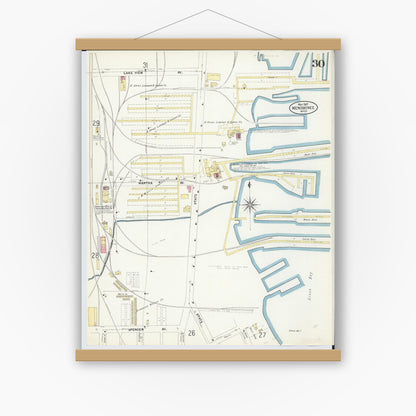 Old map wall art mockup — magnetic wood frame on white wall — Sanborn Fire Insurance Map from Menominee, Menominee County, Michigan (1907), Sheet #0030