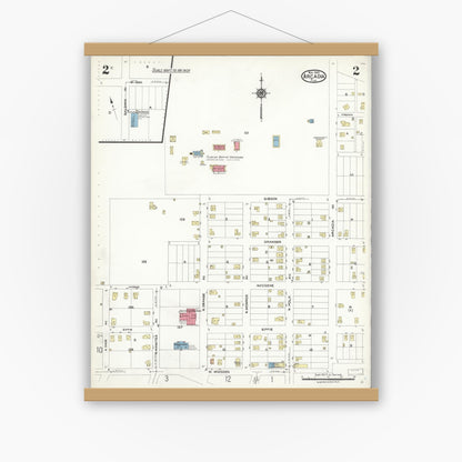 Old map wall art mockup — magnetic wood frame on white wall — Sanborn Fire Insurance Map from Arcadia, DeSoto County, Florida (1923), Sheet #0002