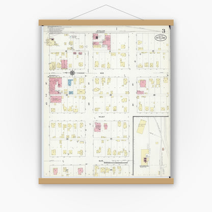 Old map wall art mockup — magnetic wood frame on white wall — Sanborn Fire Insurance Map from Saint Elmo, Fayette County, Illinois (1912), Sheet #0003