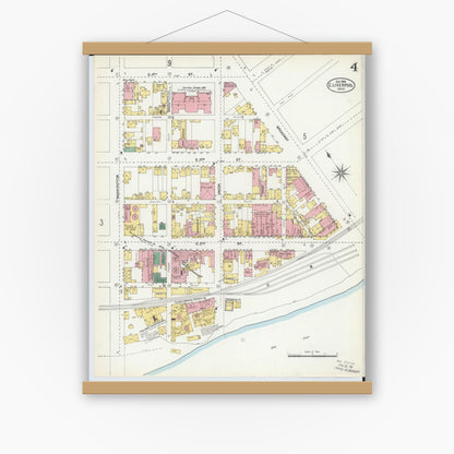 Old map wall art mockup — magnetic wood frame on white wall — Sanborn Fire Insurance Map from East Liverpool, Columbiana County, Ohio (1903), Sheet #0004