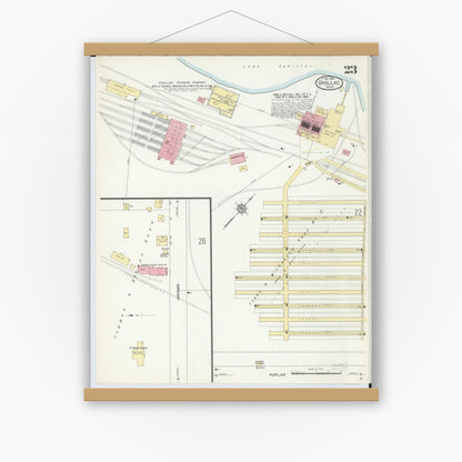 Old map wall art mockup — magnetic wood frame on white wall — Sanborn Fire Insurance Map from Cadillac, Wexford County, Michigan (1914), Sheet #0023