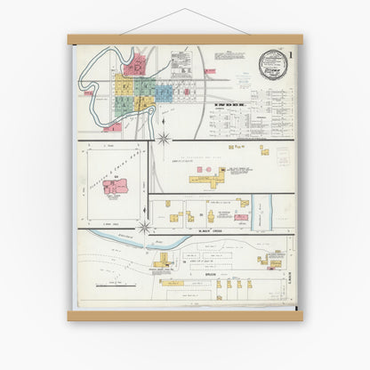 Old map wall art mockup — magnetic wood frame on white wall — Sanborn Fire Insurance Map from Ottawa, Putnam County, Ohio (1900), Sheet #0001