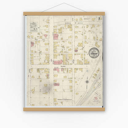 Old map wall art mockup — magnetic wood frame on white wall — Sanborn Fire Insurance Map from Hamden, Vinton County, Ohio (1911) - Complete Map Set
