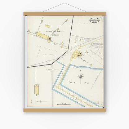 Old map wall art mockup — magnetic wood frame on white wall — Sanborn Fire Insurance Map from East Tawas, Iosco County, Michigan (1893), Sheet #0009