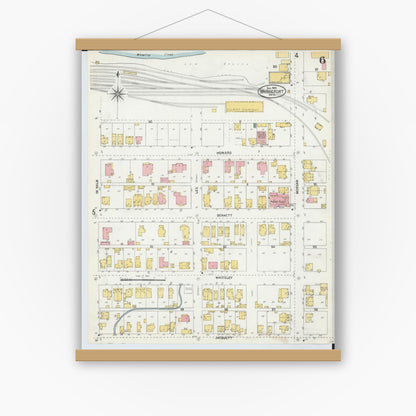Old map wall art mockup — magnetic wood frame on white wall — Sanborn Fire Insurance Map from Bridgeport, Belmont County, Ohio (1903), Sheet #0006