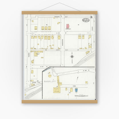 Old map wall art mockup — magnetic wood frame on white wall — Sanborn Fire Insurance Map from Nescopeck, Luzerne County, Pennsylvania (1919), Sheet #0006