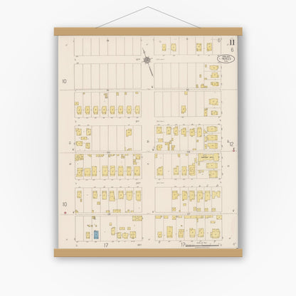 Old map wall art mockup — magnetic wood frame on white wall — Sanborn Fire Insurance Map from Merced, Merced County, California (1922), Sheet #0011