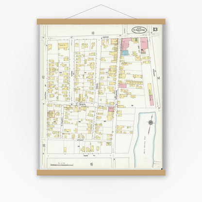 Old map wall art mockup — magnetic wood frame on white wall — Sanborn Fire Insurance Map from Saint Augustine, Saint John's County, Florida (1910), Sheet #0013