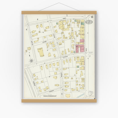 Old map wall art mockup — magnetic wood frame on white wall — Sanborn Fire Insurance Map from Melrose, Middlesex County, Massachusetts (1897), Sheet #0006