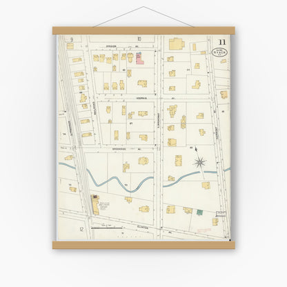 Old map wall art mockup — magnetic wood frame on white wall — Sanborn Fire Insurance Map from Nyack, Rockland County, New York. (1903), Sheet #0011