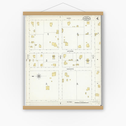 Old map wall art mockup — magnetic wood frame on white wall — Sanborn Fire Insurance Map from Pilot Point, Denton County, Texas (1907), Sheet #0004