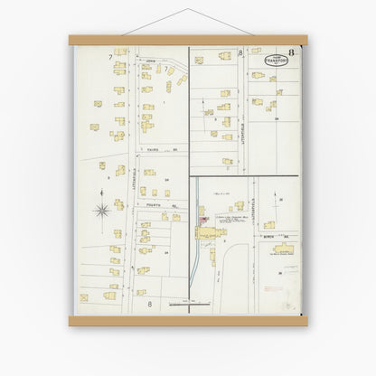 Old map wall art mockup — magnetic wood frame on white wall — Sanborn Fire Insurance Map from Frankfort, Herkimer County, New York (1897), Sheet #0008