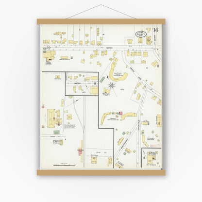 Old map wall art mockup — magnetic wood frame on white wall — Sanborn Fire Insurance Map from Quincy, Norfolk County, Massachusetts (1901), Sheet #0014