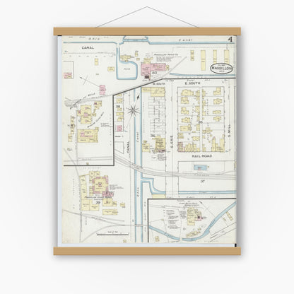 Old map wall art mockup — magnetic wood frame on white wall — Sanborn Fire Insurance Map from Massillon, Stark County, Ohio (1887), Sheet #0004