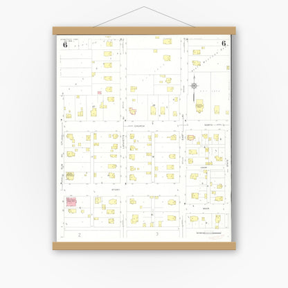 Old map wall art mockup — magnetic wood frame on white wall — Sanborn Fire Insurance Map from Story City, Story County, Iowa (1932), Sheet #0006
