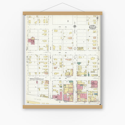 Old map wall art mockup — magnetic wood frame on white wall — Sanborn Fire Insurance Map from Staples, Todd County, Minnesota (1909), Sheet #0003