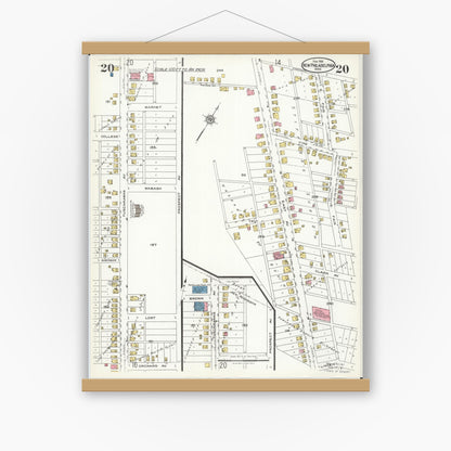 Old map wall art mockup — magnetic wood frame on white wall — Sanborn Fire Insurance Map from New Philadelphia, Tuscarawas County, Ohio (1926), Sheet #0020