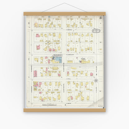 Old map wall art mockup — magnetic wood frame on white wall — Sanborn Fire Insurance Map from Wabash, Wabash County, Indiana (1896), Sheet #0003
