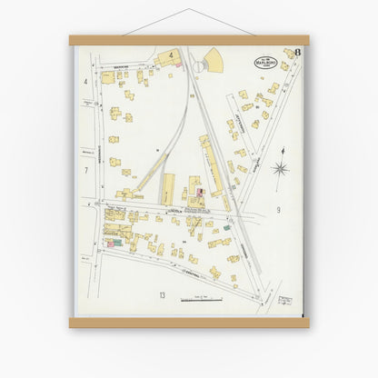 Old map wall art mockup — magnetic wood frame on white wall — Sanborn Fire Insurance Map from Marlborough, Middlesex County, Massachusetts (1906), Sheet #0008