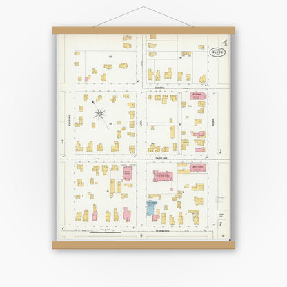 Old map wall art mockup — magnetic wood frame on white wall — Sanborn Fire Insurance Map from Clyde, Wayne County, New York (1901), Sheet #0004