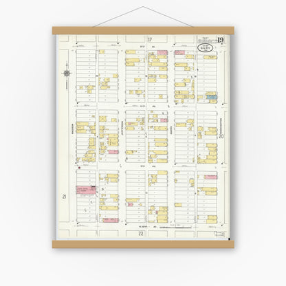 Old map wall art mockup — magnetic wood frame on white wall — Sanborn Fire Insurance Map from Gary, Lake County, Indiana (1911), Sheet #0019