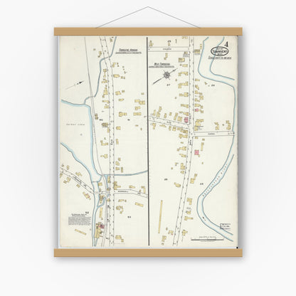 Old map wall art mockup — magnetic wood frame on white wall — Sanborn Fire Insurance Map from Townsend, Middlesex County, Massachusetts (1917), Sheet #0004