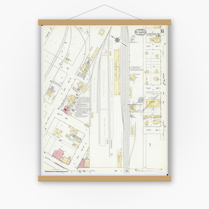 Old map wall art mockup — magnetic wood frame on white wall — Sanborn Fire Insurance Map from Saint James, Watonwan County, Minnesota (1914), Sheet #0006