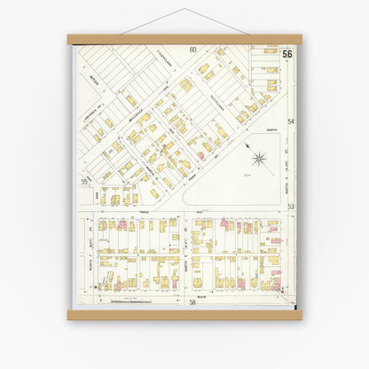 Old map wall art mockup — magnetic wood frame on white wall — Sanborn Fire Insurance Map from Hamilton, Butler County, Ohio (1899), Sheet #0056