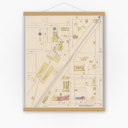 Old map wall art mockup — magnetic wood frame on white wall — Sanborn Fire Insurance Map from Dixon, Solano County, California (1921), Sheet #0004