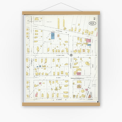 Old map wall art mockup — magnetic wood frame on white wall — Sanborn Fire Insurance Map from Wayne, Wayne County, Michigan (1919), Sheet #0002
