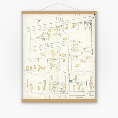 Old map wall art mockup — magnetic wood frame on white wall — Sanborn Fire Insurance Map from Eureka, Humboldt County, California (1892), Sheet #0015