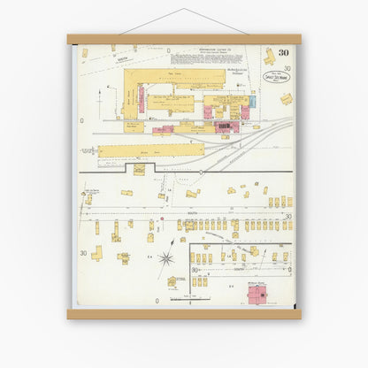 Old map wall art mockup — magnetic wood frame on white wall — Sanborn Fire Insurance Map from Sault Sainte Marie, Chippewa County, Michigan (1906), Sheet #0030