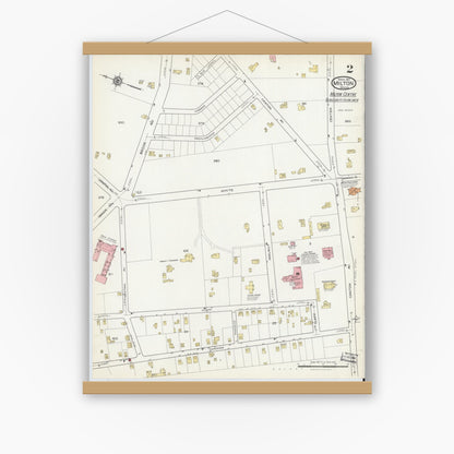Old map wall art mockup — magnetic wood frame on white wall — Sanborn Fire Insurance Map from Milton, Norfolk County, Massachusetts (1917), Sheet #0002