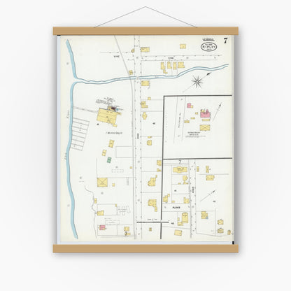 Old map wall art mockup — magnetic wood frame on white wall — Sanborn Fire Insurance Map from Ripley, Brown County, Ohio (1904), Sheet #0007