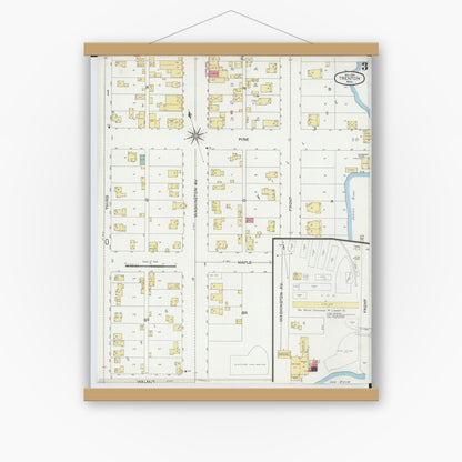 Old map wall art mockup — magnetic wood frame on white wall — Sanborn Fire Insurance Map from Trenton, Wayne County, Michigan (1900), Sheet #0003